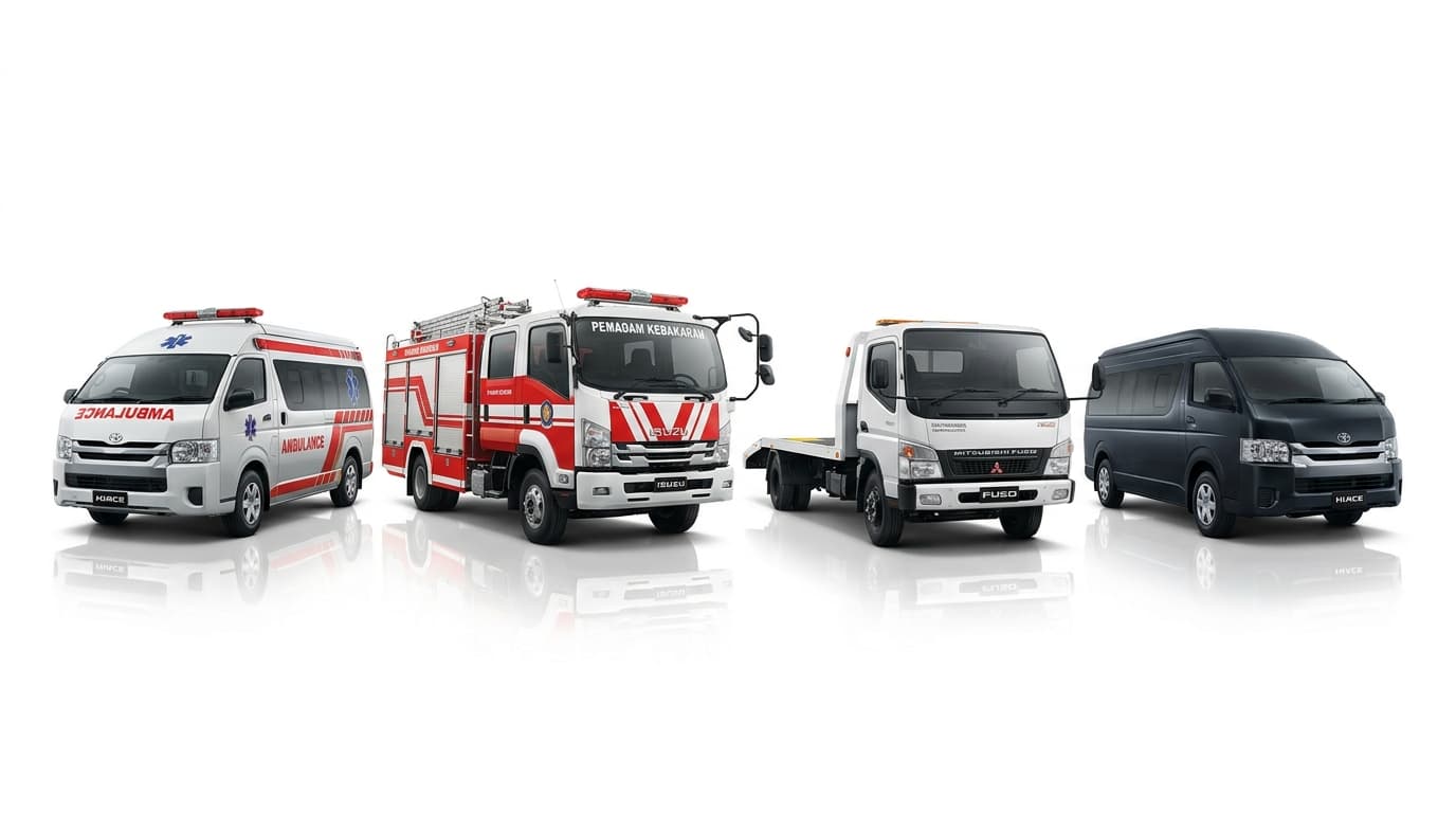Contoh kendaraan khusus seperti ambulans dan pemadam